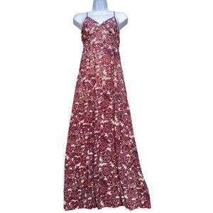 Womens Paisley Floral Maxi Sundress Sze S Red/White Backless Boho Fairy